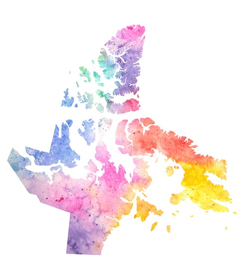 Image of geographical land of Nunvut in rainbow colours